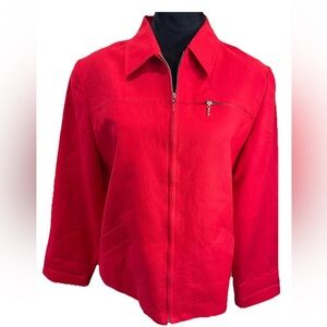 Donna Ricco‎ Sport solid red linen blend zip up Y2K jacket fully lined size 12P